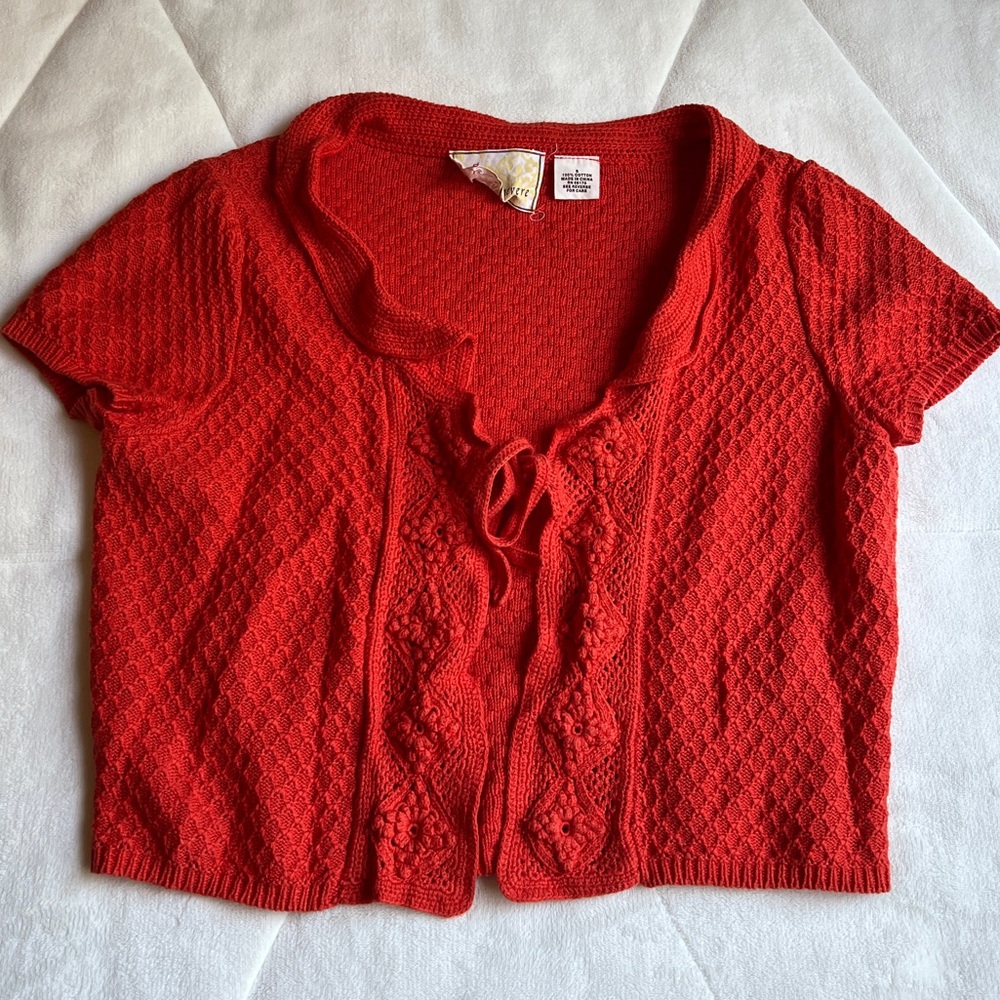 Burnt orange short sleeve crochet top